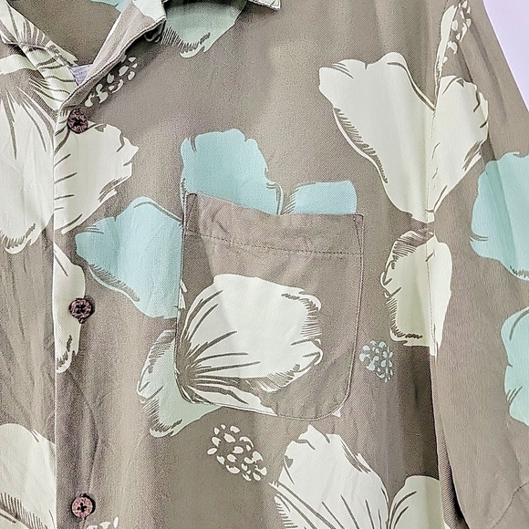 Island Republic Men’s 2XL 100% Silk Hawaiian Shirt Green Floral Button Up - Picture 4 of 6